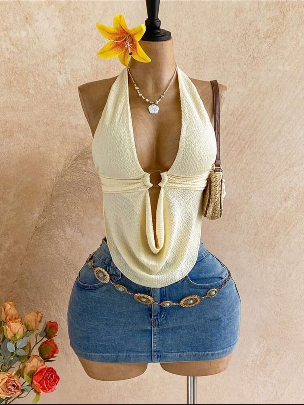 Women’s Halter Drape Top in yellow